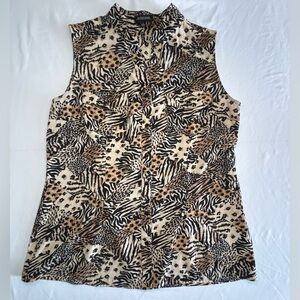 Notations Women’s Animal Patchwork Print Sleeveless Blouse Size Large EUC